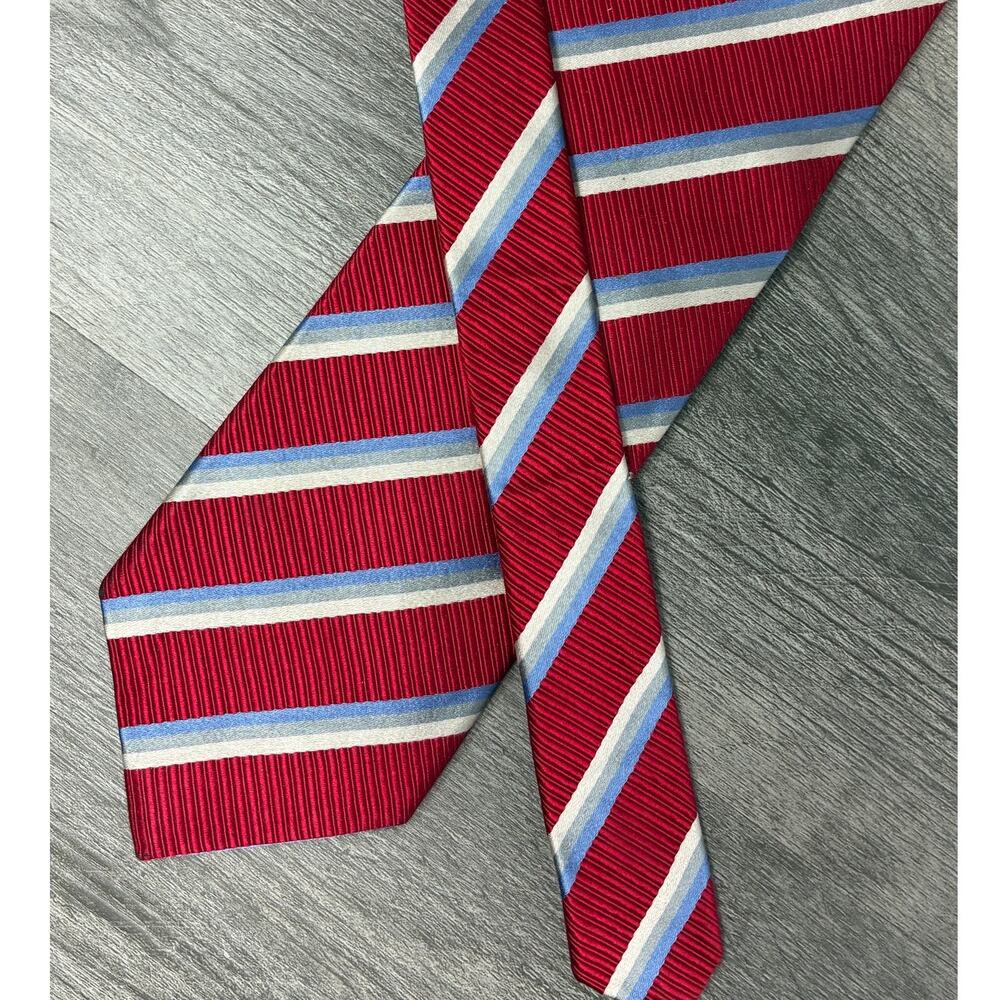 XMI Platinum Series Silk Tie Made USA Red Blue White Repp Stripe 3.75" 58"